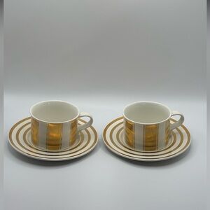 VTG Mikasa FIFTH AVENUE CAA74 Two Cup & Saucers Gold Stripes Japan Laurie Gates